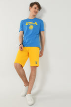UCLA Tricou cu decolteu la baza gatului, imprimeu cu logo, regular fit, Albastru, GAYLEY