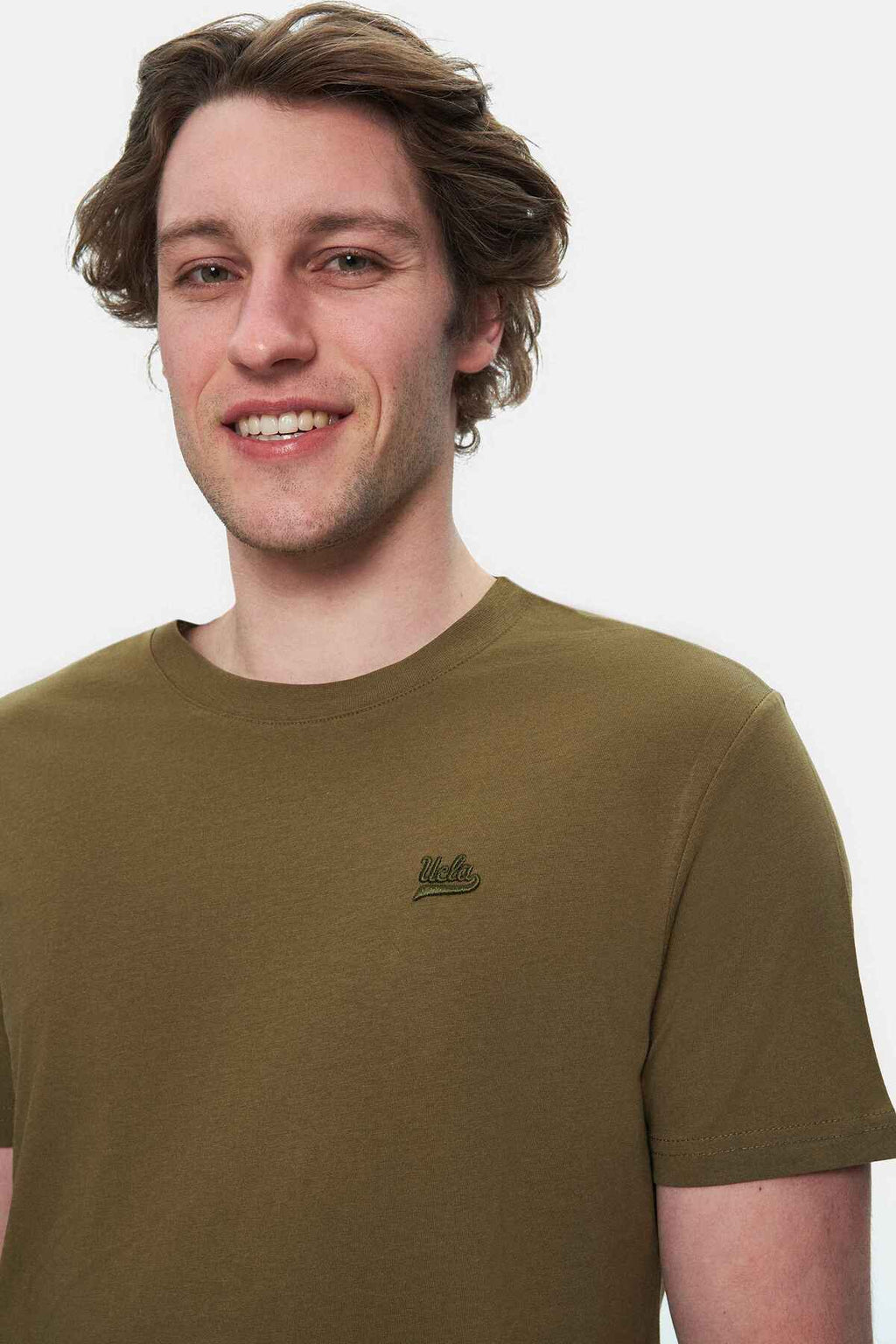 UCLA Tricou cu decolteu la baza gatului, imprimeu cu logo, regular fit, Verde, HARPER