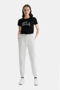 UCLA Pantaloni de trening cu elastic si snur in talie, manseta elastica si logo discret, Alb, JEZEBEL