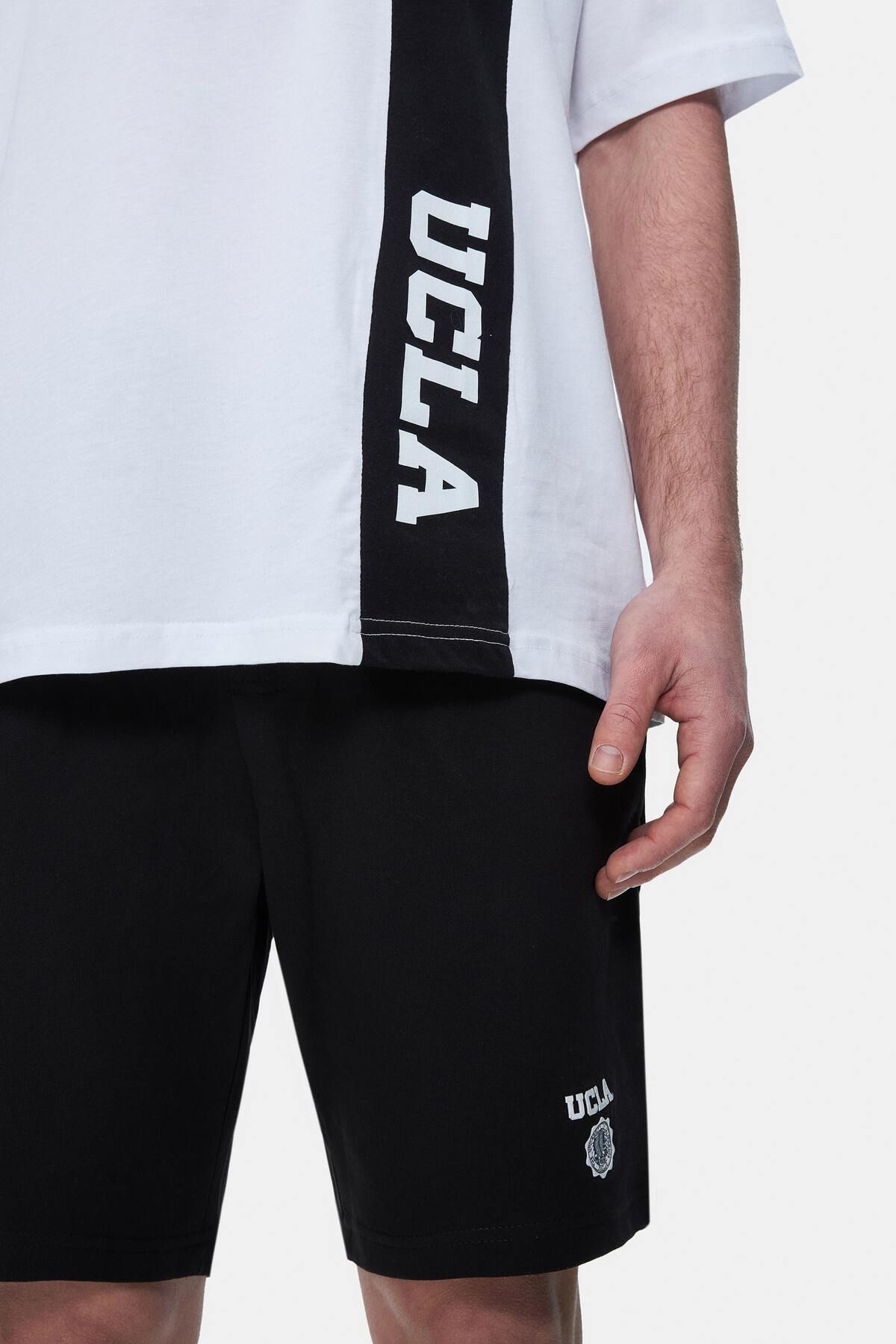 UCLA Tricou cu decolteu la baza gatului, imprimeu cu logo, regular fit, Alb, KEITH