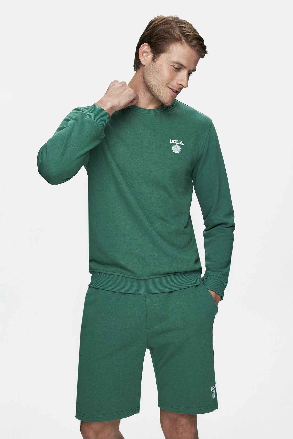 UCLA Bluza cu decolteu la baza gatului, regular fit, imprimeu cu logo, Verde, VALLEY