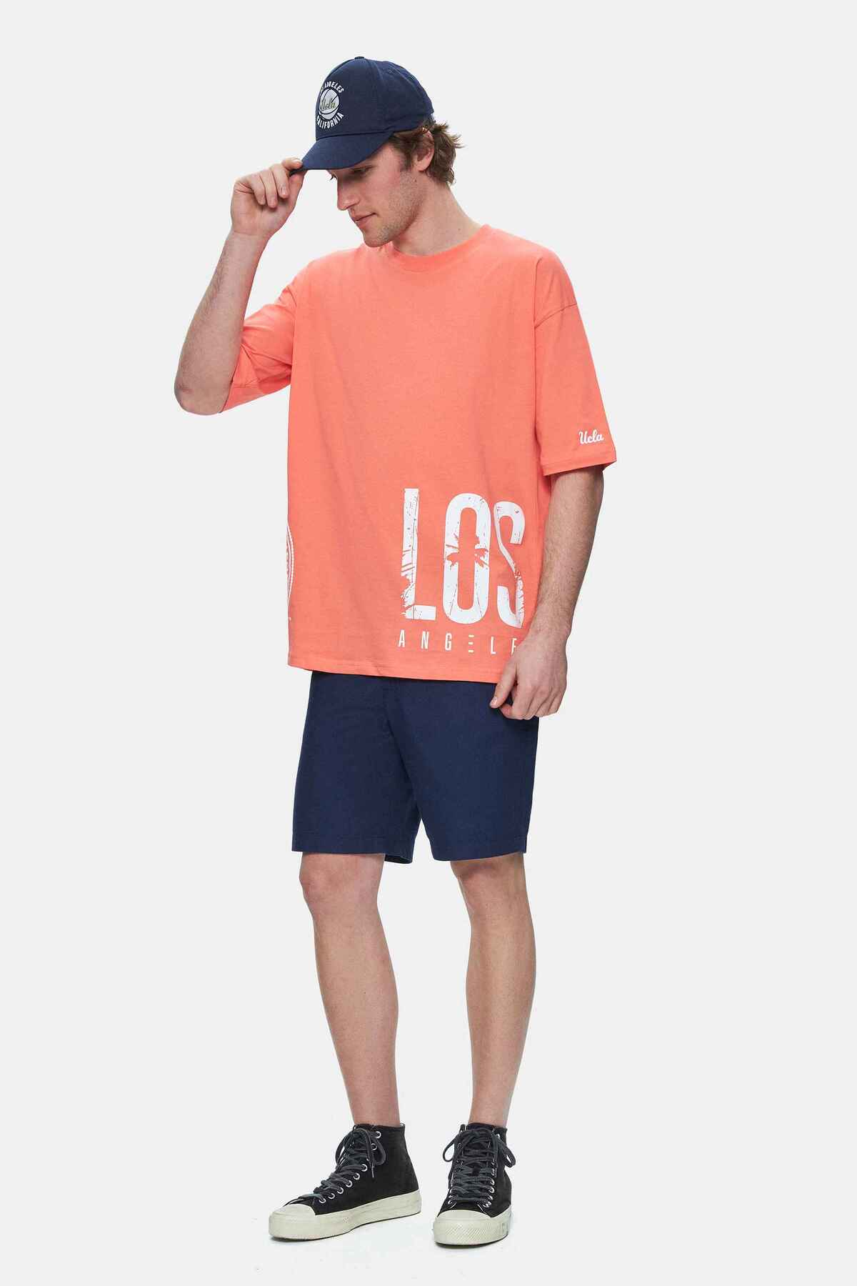 UCLA Tricou cu decolteu la baza gatului, imprimeu cu logo, regular fit, Roz deschis, IGNISO