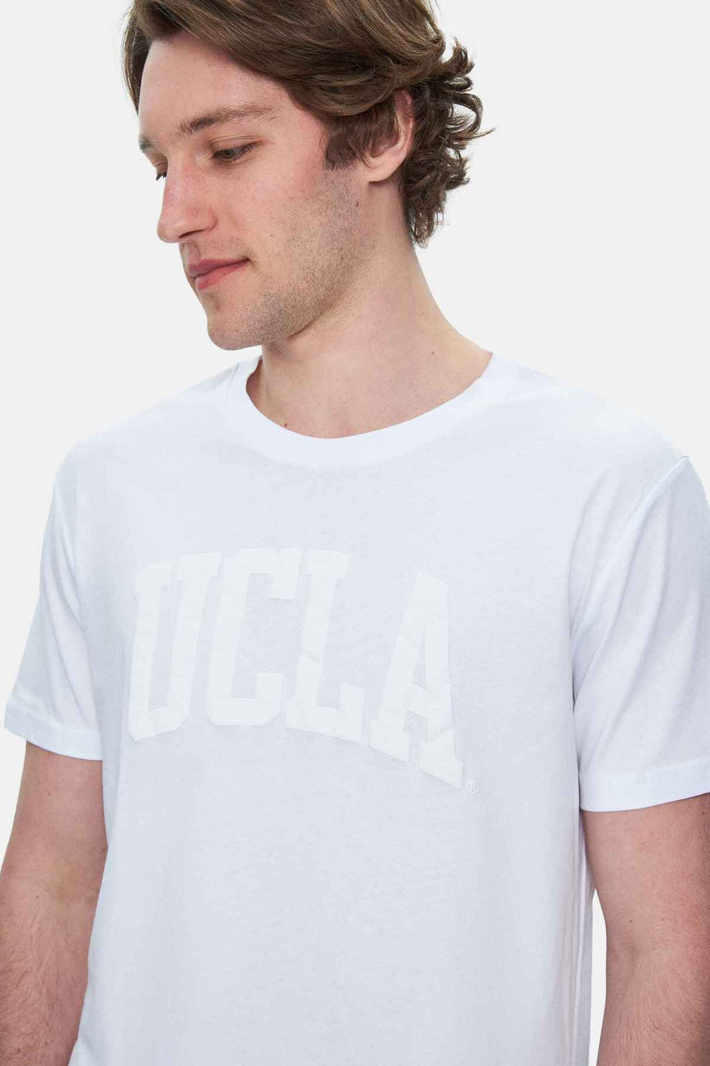 UCLA Tricou cu decolteu la baza gatului, imprimeu cu logo, regular fit, Alb, CULVER