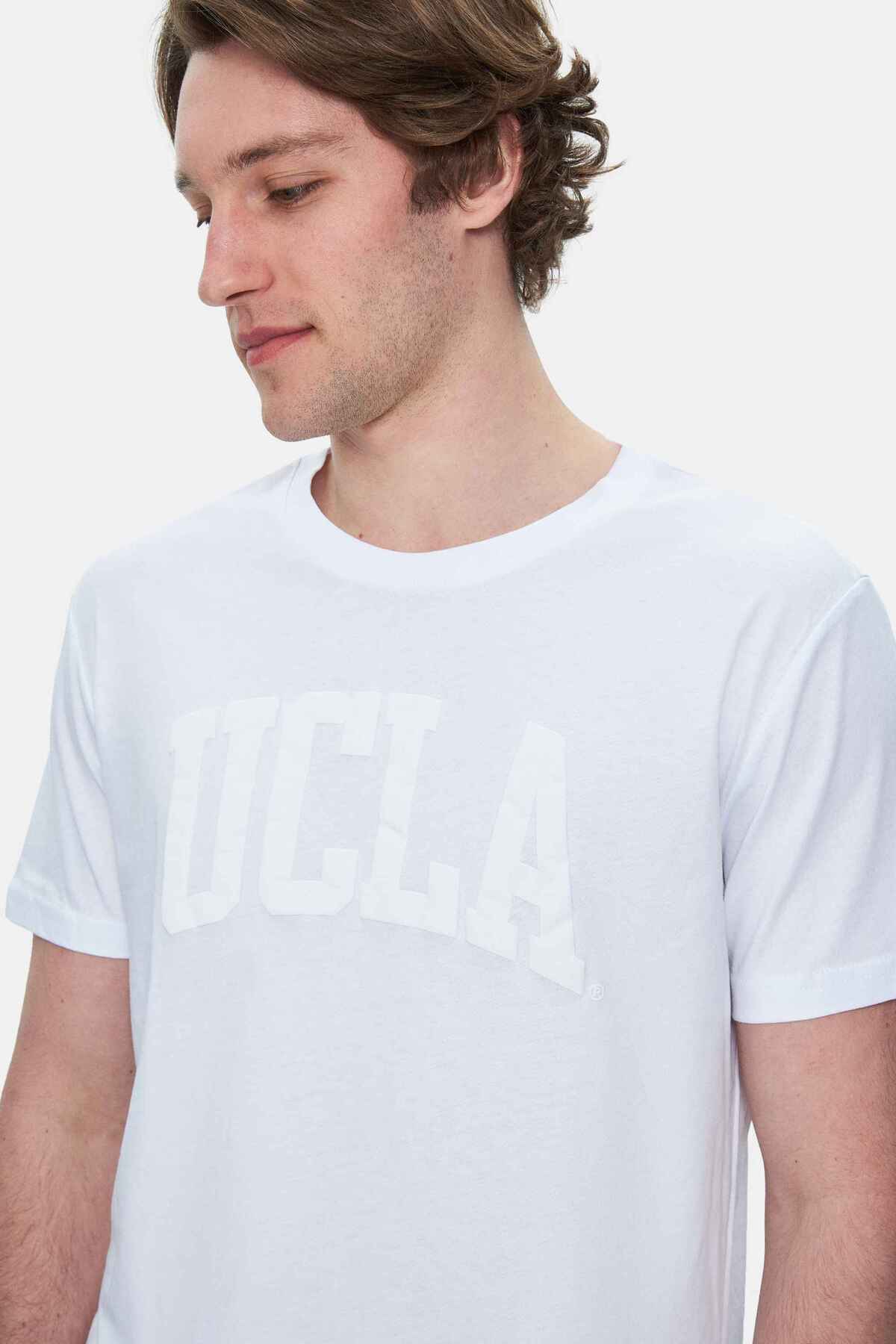 UCLA Tricou cu decolteu la baza gatului, imprimeu cu logo, regular fit, Alb, CULVER