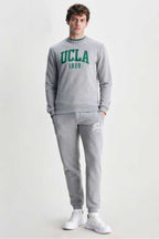 UCLA Bluza cu decolteu la baza gatului, regular fit, imprimeu cu logo, Gri, BALDWIN