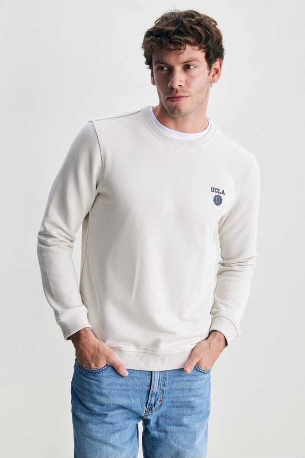UCLA Bluza cu decolteu la baza gatului, regular fit, imprimeu cu logo, Alb, VALLEY