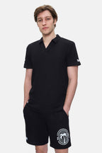 UCLA Tricou cu decolteu la baza gatului, imprimeu cu logo, regular fit, Negru, RUSSEL