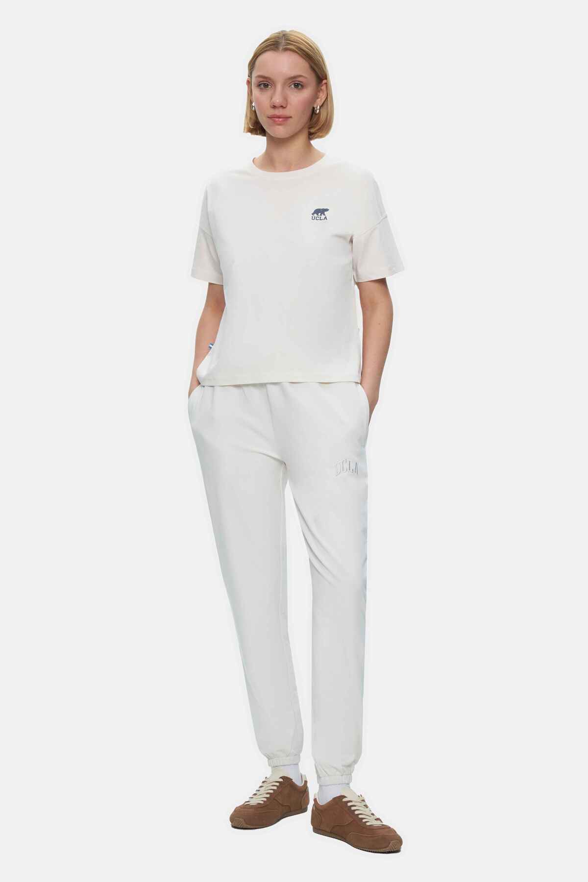 UCLA Tricou cu decolteu la baza gatului, imprimeu cu logo, regular fit, Alb, KENZIE