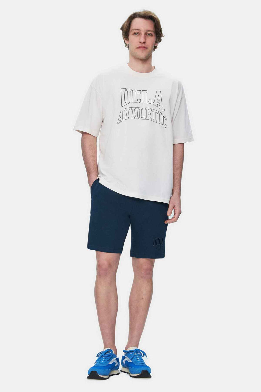 UCLA Tricou cu decolteu la baza gatului, imprimeu cu logo, regular fit, Alb, WEBSTER
