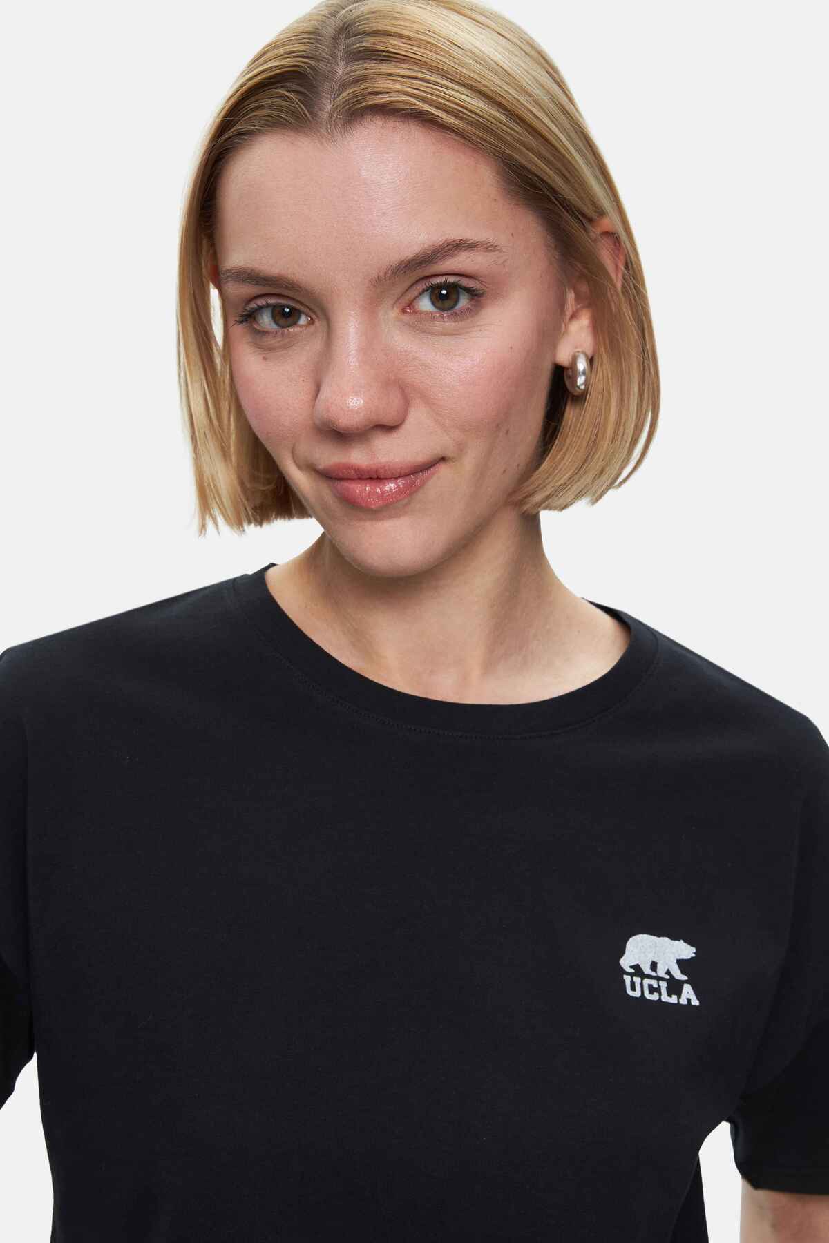 UCLA Tricou cu decolteu la baza gatului, imprimeu cu logo, regular fit, Negru, KENZIE