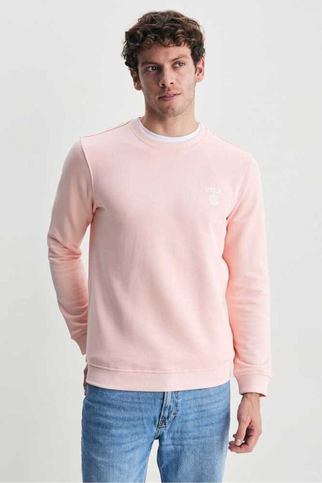 UCLA Bluza cu decolteu la baza gatului, regular fit, imprimeu cu logo, Roz, VALLEY