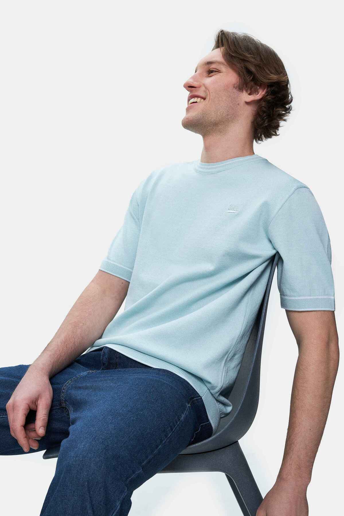 UCLA Tricou cu decolteu la baza gatului, imprimeu cu logo, regular fit, SKYWAY, FARED