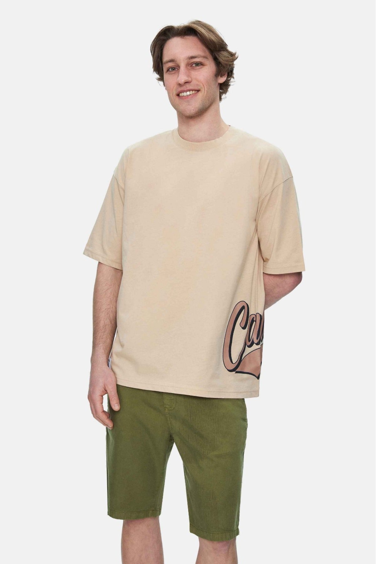 UCLA Pantaloni scurti cu snur si banda elastica in talie, buzunare laterale si imprimeu cu logo discret, Verde, PALISADES