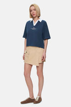 UCLA Tricou cu decolteu la baza gatului, imprimeu cu logo, regular fit, Bleumarin, POLLY