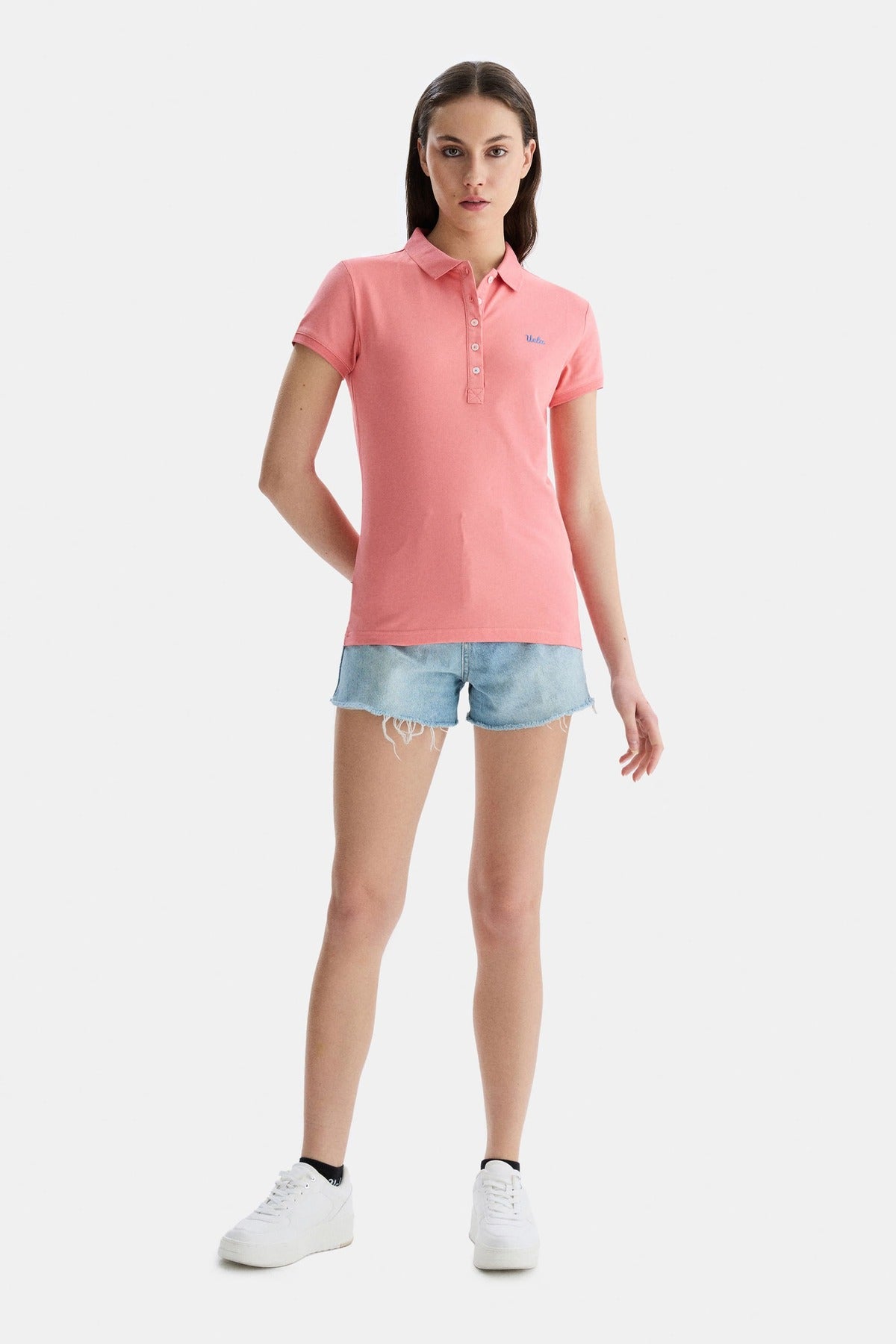UCLA Tricou cu decolteu la baza gatului, imprimeu cu logo, regular fit, Roz, SHAVER