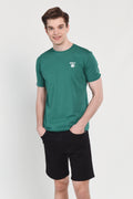 UCLA Tricou cu decolteu la baza gatului, imprimeu cu logo, regular fit, Verde, BASS