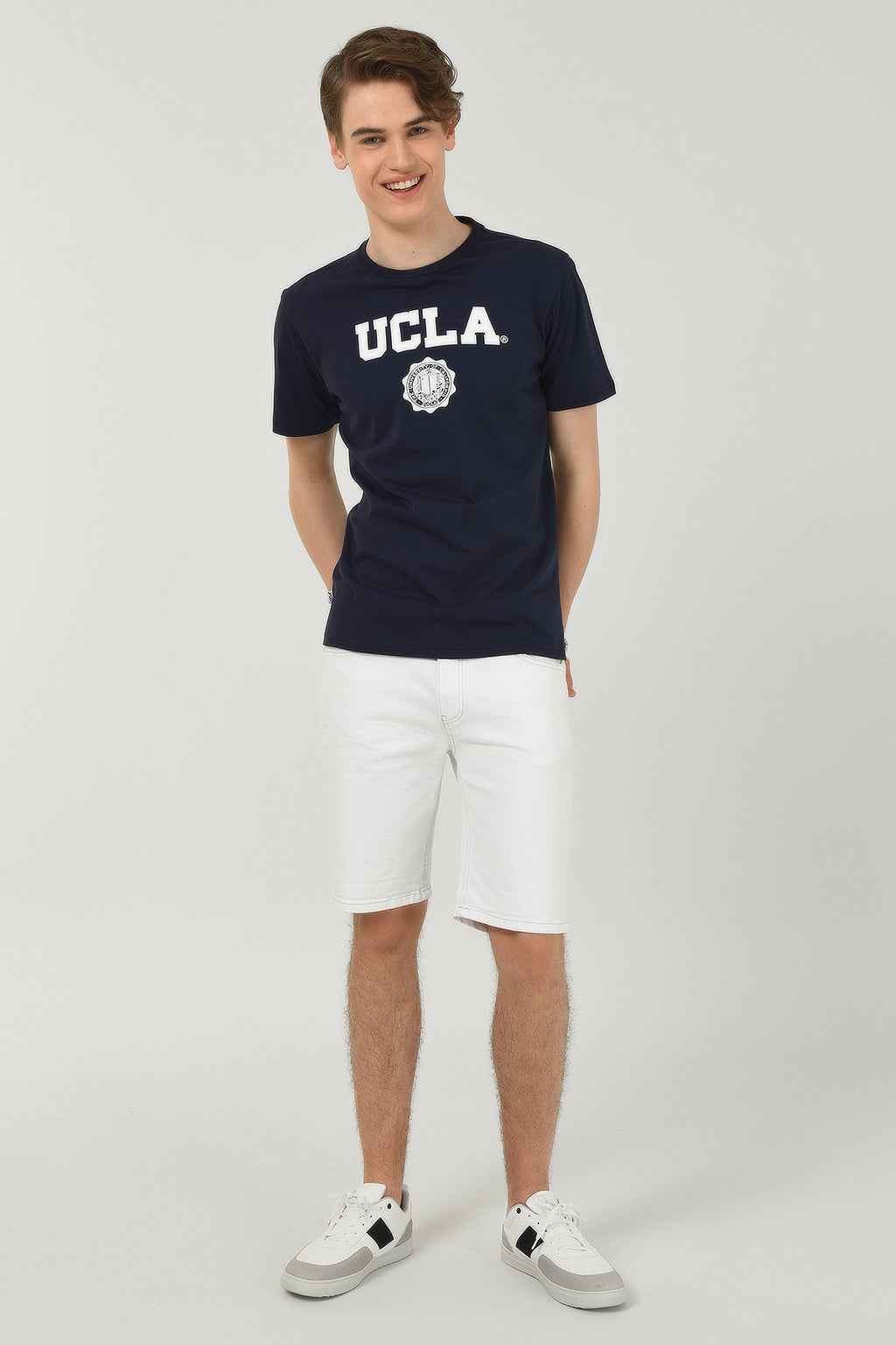 UCLA Tricou cu decolteu la baza gatului, imprimeu cu logo, regular fit, Bleumarin, GAYLEY