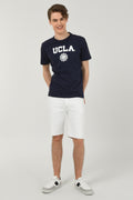 UCLA Tricou cu decolteu la baza gatului, imprimeu cu logo, regular fit, Bleumarin, GAYLEY