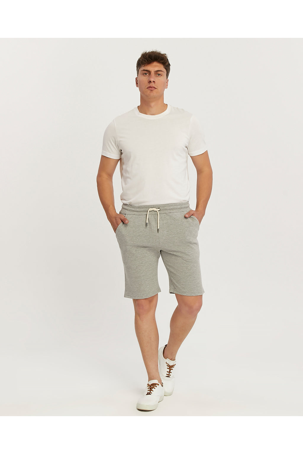 RWB, Pantaloni scurti cu snur si elastic in talie, buzunare laterale, regular fit, OTTOSORT-SS24, Gri