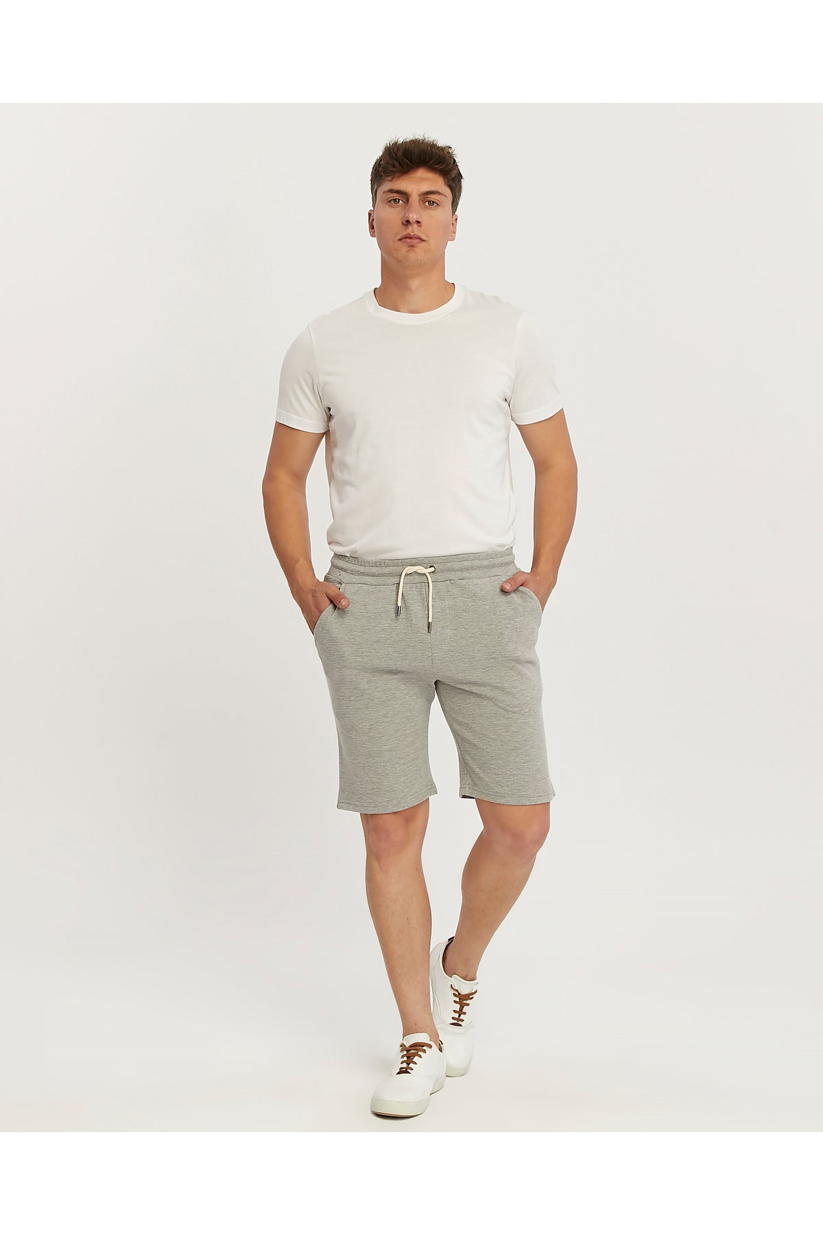 RWB, Pantaloni scurti cu snur si elastic in talie, buzunare laterale, regular fit, OTTOSORT-SS24, Gri