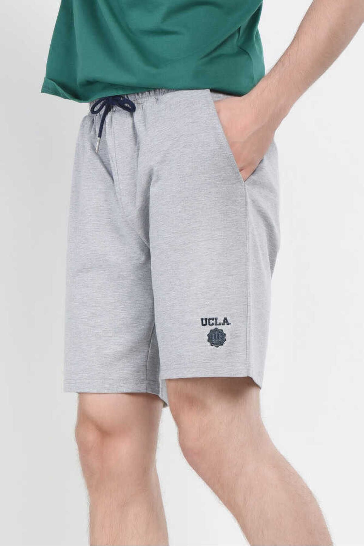 UCLA Pantaloni scurti cu snur si banda elastica in talie, buzunare laterale si imprimeu cu logo discret, Gri, FOWLER