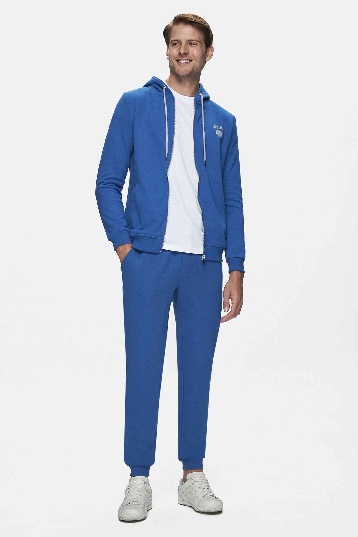 UCLA Pantaloni de trening cu elastic si snur in talie, manseta elastica si logo discret, Albastru, LUSKIN