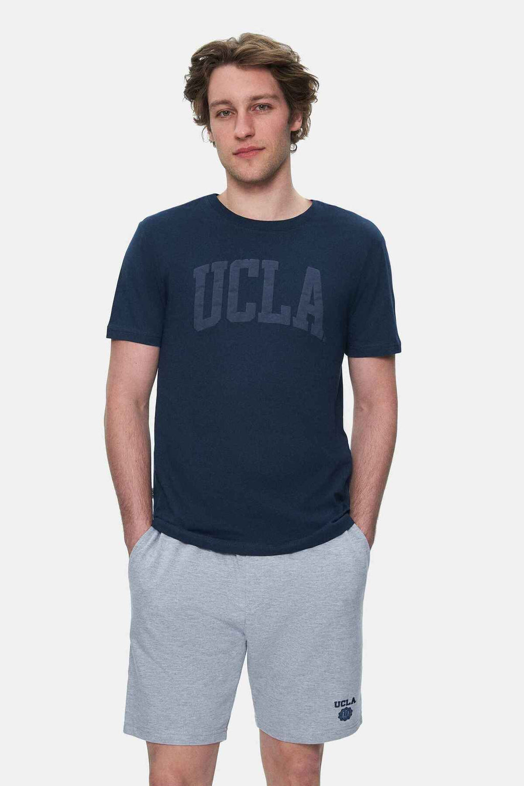 UCLA Tricou cu decolteu la baza gatului, imprimeu cu logo, regular fit, Bleumarin, CULVER