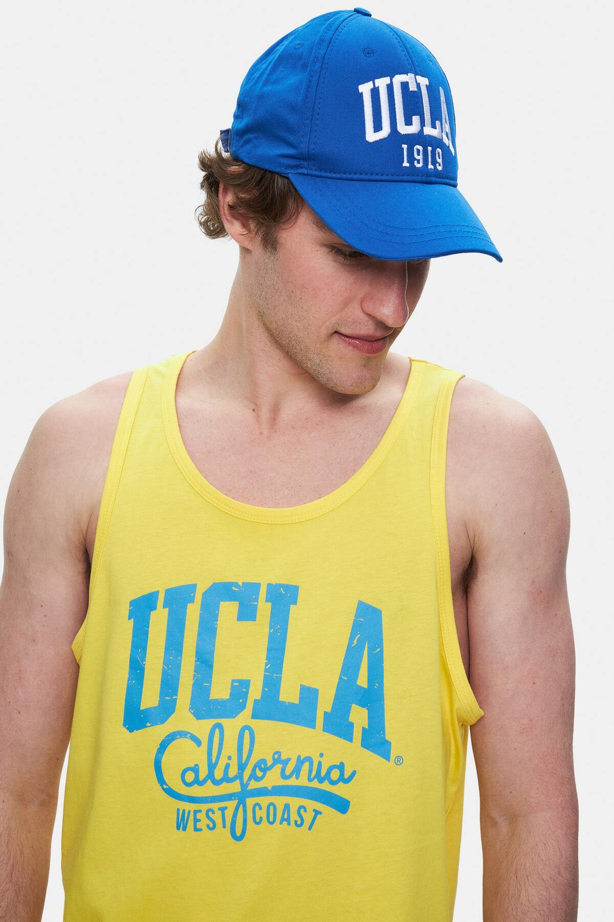 UCLA Tricou cu decolteu la baza gatului, imprimeu cu logo, regular fit, RAYFLOWER, PEBBLE