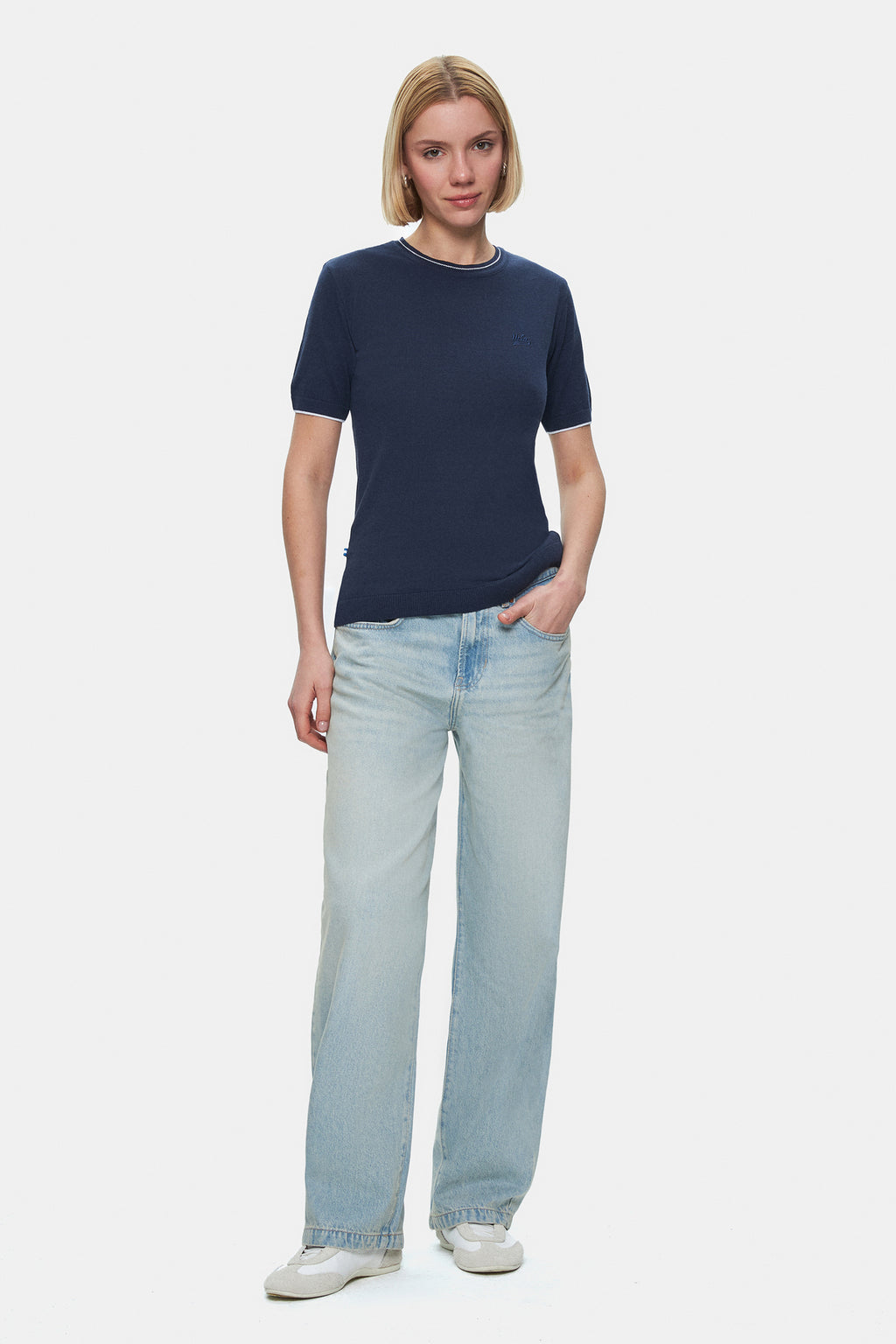 UCLA Tricou cu decolteu la baza gatului, imprimeu cu logo, regular fit, Bleumarin, JENNY