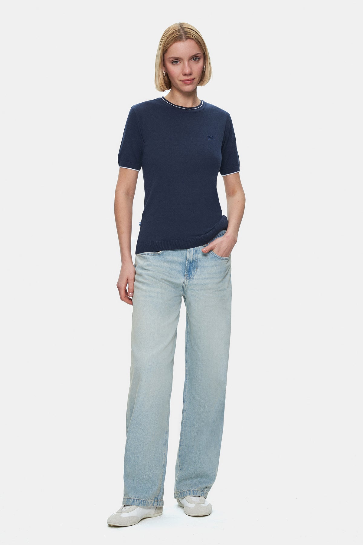 UCLA Tricou cu decolteu la baza gatului, imprimeu cu logo, regular fit, Bleumarin, JENNY