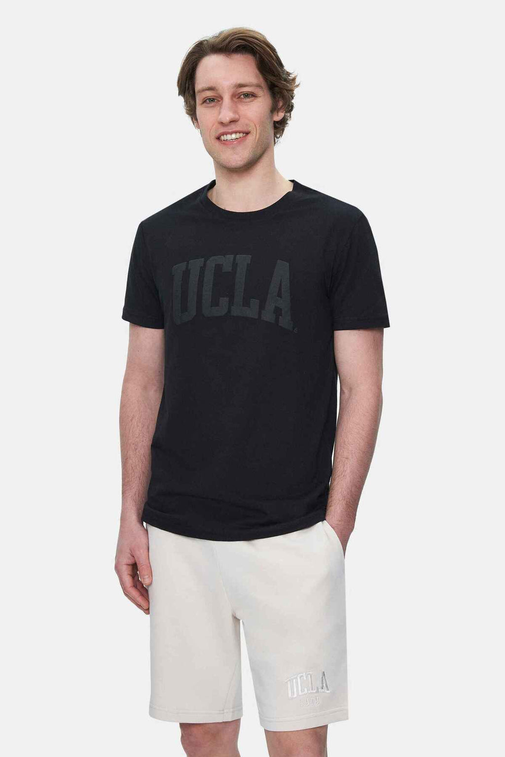 UCLA Tricou cu decolteu la baza gatului, imprimeu cu logo, regular fit, Negru, CULVER