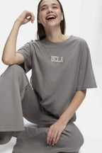UCLA Tricou cu decolteu la baza gatului, imprimeu cu logo, regular fit, Gri, MANUELA