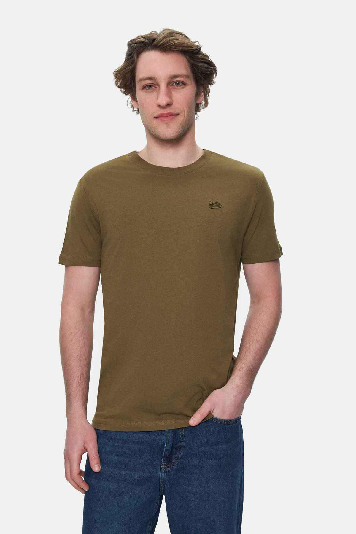 UCLA Tricou cu decolteu la baza gatului, imprimeu cu logo, regular fit, Verde, HARPER