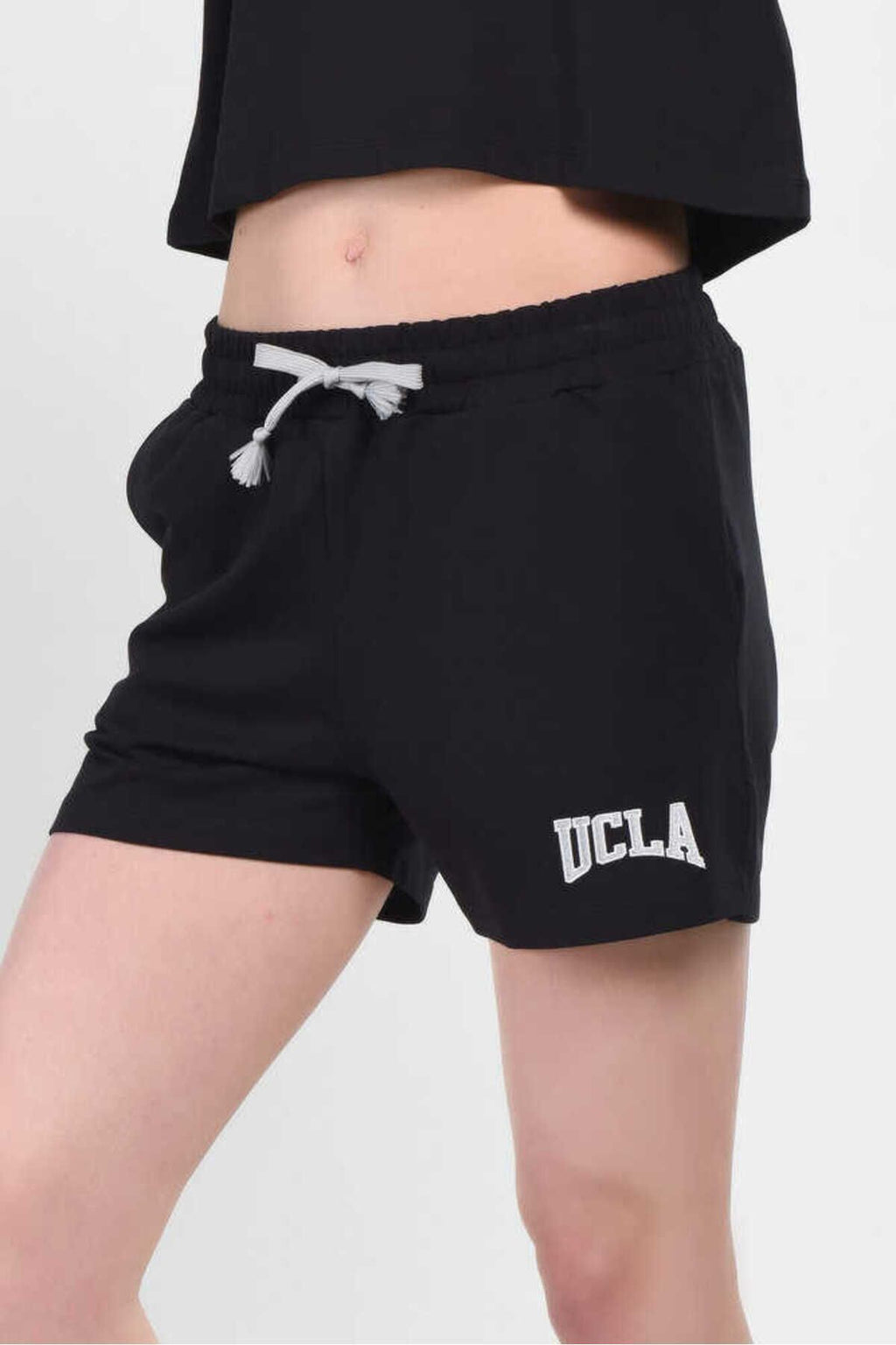 UCLA Pantaloni scurti cu snur si banda elastica in talie, buzunare laterale si imprimeu cu logo discret, Negru, ROSA