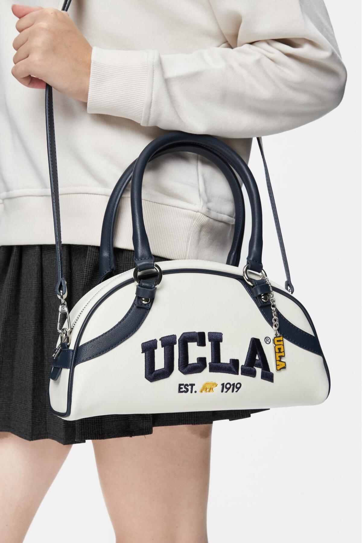 UCLA Geanta de dama cross-body, cu logo brodat si fermoar,  Bleumarin, FRANCES