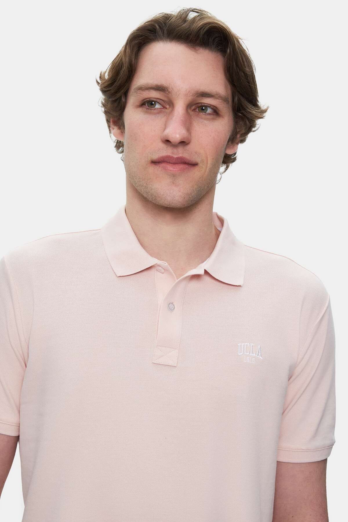 UCLA Tricou cu decolteu la baza gatului, imprimeu cu logo, regular fit, Roz, LAKES