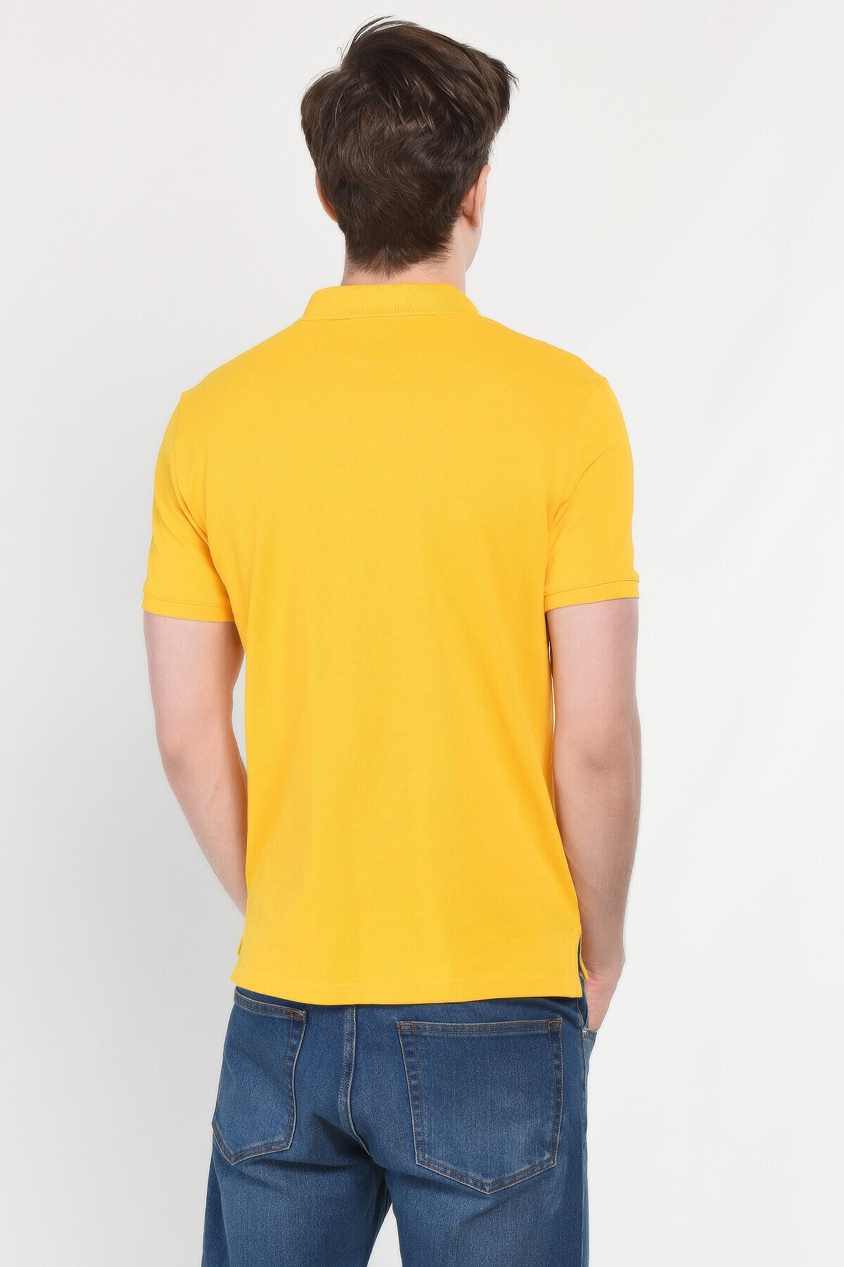 UCLA Tricou cu guler si nasturi, regular fit, logo brodat discret, Galben, LAKES