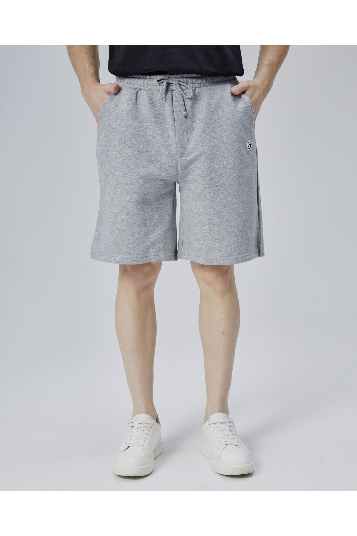 Starter, Pantaloni scurti cu elastic si snur in talie, buzunare laterale, logo discret, regular fit, ASHER, Gri