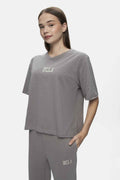 UCLA Tricou cu decolteu la baza gatului, imprimeu cu logo, regular fit, Gri, MANUELA