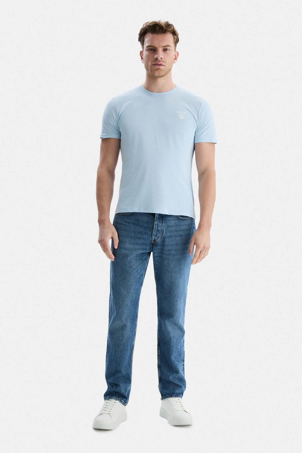 UCLA Tricou cu decolteu la baza gatului, imprimeu cu logo, regular fit, SKYWAY, BASS