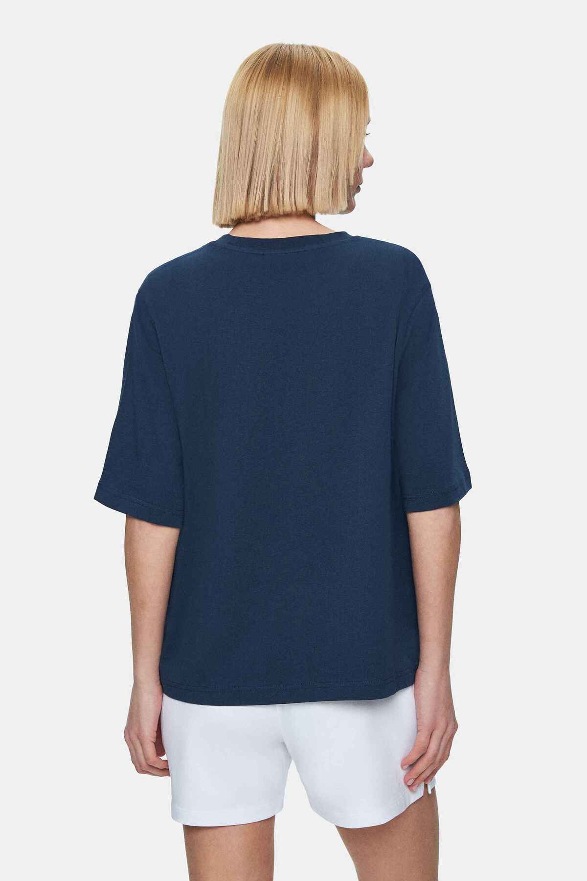 UCLA Tricou cu decolteu la baza gatului, imprimeu cu logo, regular fit, Bleumarin, MANUELA