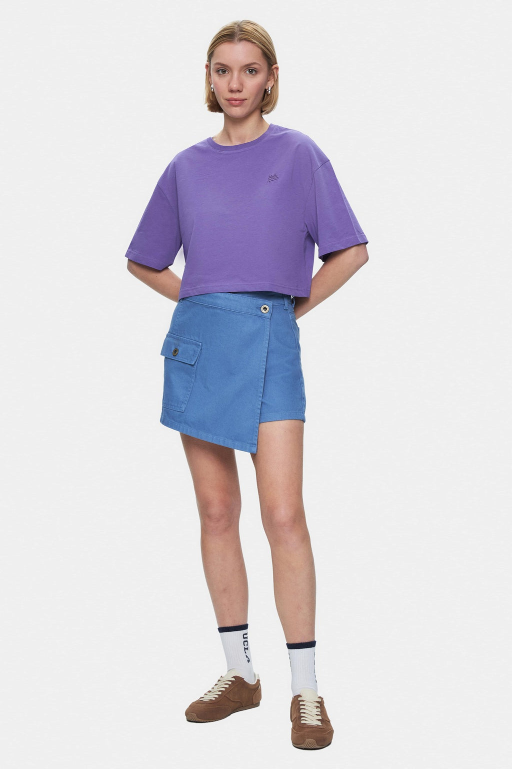 UCLA Tricou cu decolteu la baza gatului, imprimeu cu logo, regular fit, Mov, INDIANA