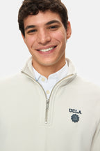 UCLA Bluza cu decolteu la baza gatului, regular fit, imprimeu cu logo, Alb, LEON