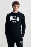 UCLA Bluza cu decolteu la baza gatului, regular fit, imprimeu cu logo, Negru, BALDWIN
