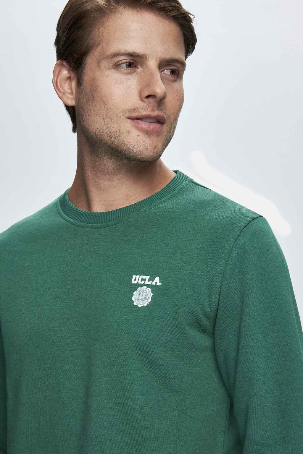 UCLA Bluza cu decolteu la baza gatului, regular fit, imprimeu cu logo, Verde, VALLEY