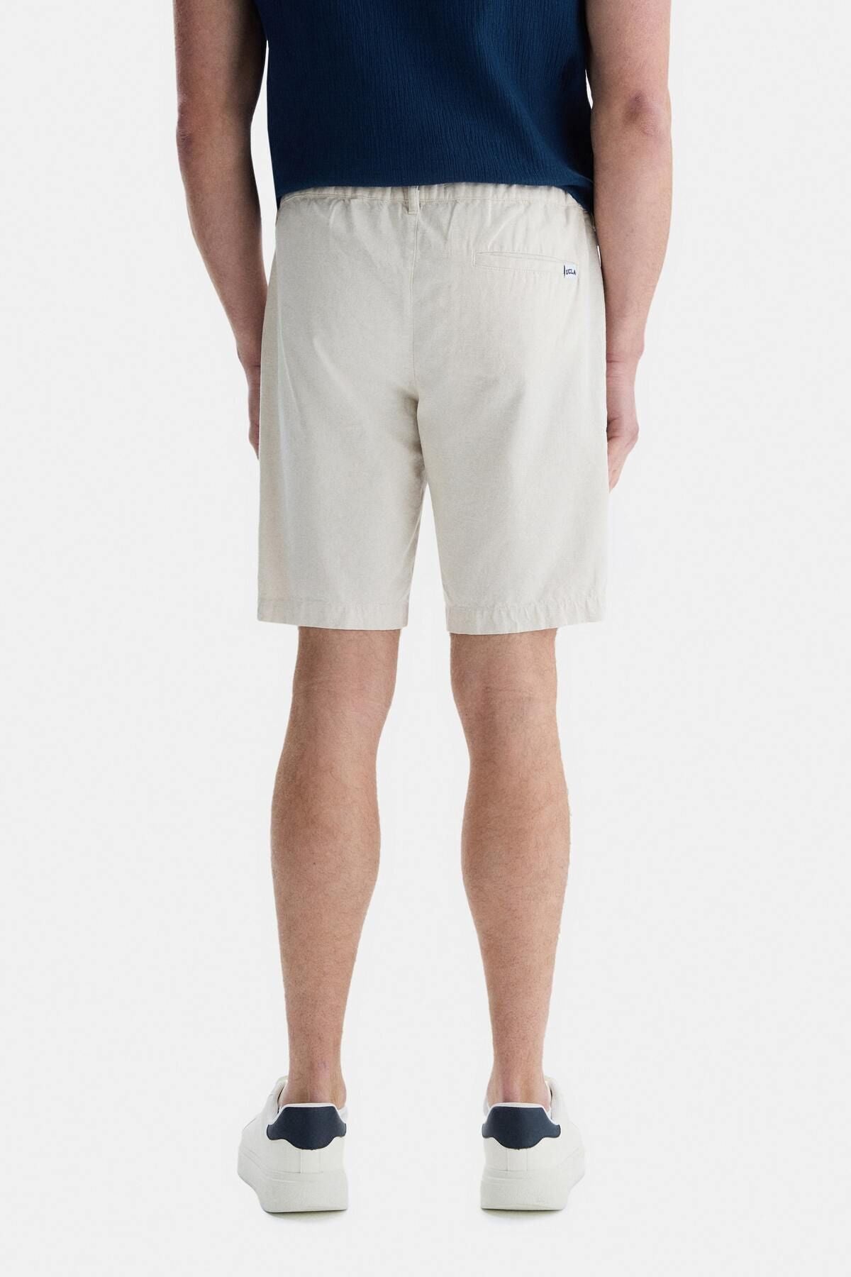 UCLA Pantaloni scurti cu snur si banda elastica in talie, buzunare laterale si imprimeu cu logo discret, Bej, PALISADES