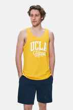 UCLA Tricou cu decolteu la baza gatului, imprimeu cu logo, regular fit, Galben, PEBBLE