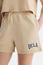 UCLA Pantaloni scurti cu snur si banda elastica in talie, buzunare laterale si imprimeu cu logo discret, Bej, ROSA