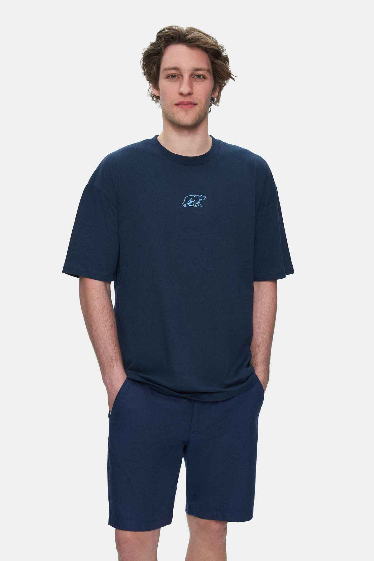 UCLA Tricou cu decolteu la baza gatului, imprimeu cu logo, regular fit, Bleumarin, SINCLAIR