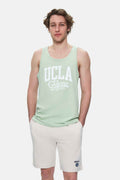 UCLA Tricou cu decolteu la baza gatului, imprimeu cu logo, regular fit, Verde inchis, PEBBLE